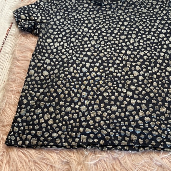 Majestic Filatures Deluxe Navy Linen Metallic Pattern Short Sleeve Tee sz 3 - Picture 5 of 9